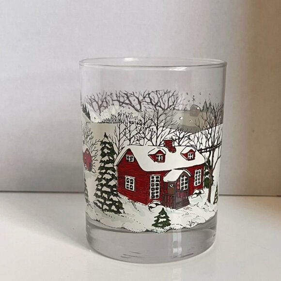 Vintage Libbey Winter Village Double Old Fashioned Glasses Set Of 2 Christmas - Picture 1 of 4